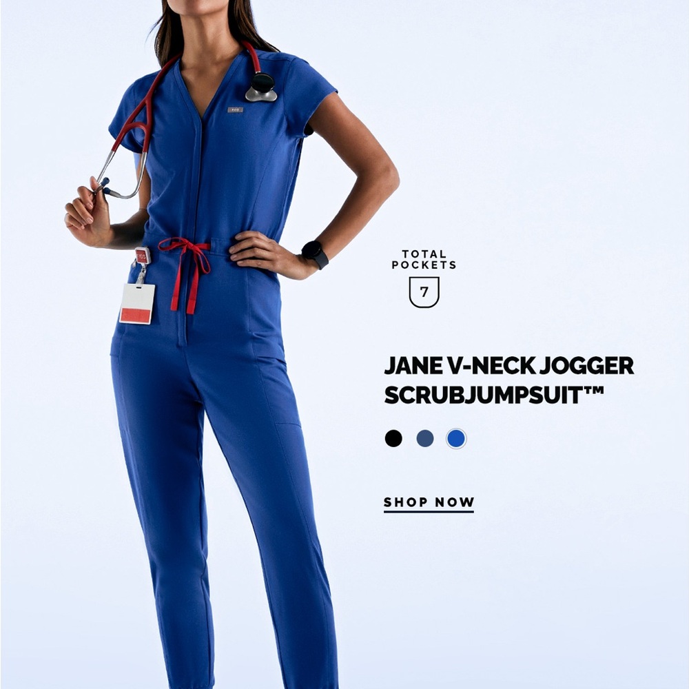 Figs Jane V-Neck Jogger Scrub Jumpsuit - Blue